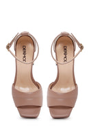 Women's Beige Leather Platform Heeled Sandals | Derimod
