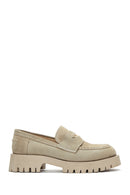 Women's Beige Suede Leather Masculine Loafer | Derimod