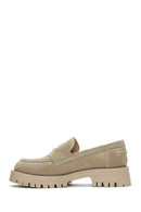 Women's Beige Suede Leather Masculine Loafer | Derimod