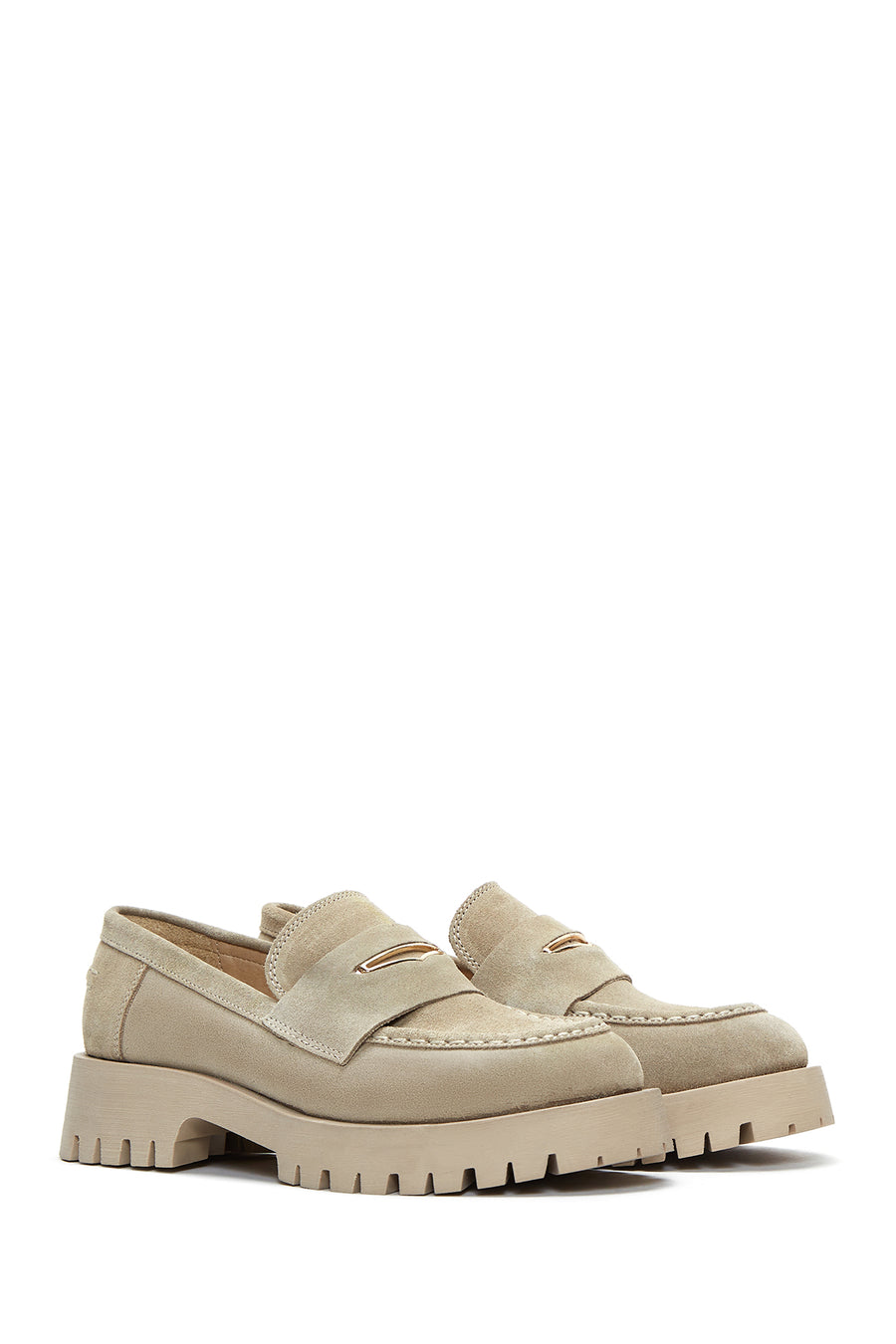 Women's Beige Suede Leather Masculine Loafer