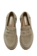 Women's Beige Suede Leather Masculine Loafer | Derimod