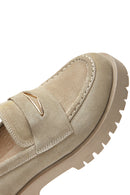 Women's Beige Suede Leather Masculine Loafer | Derimod