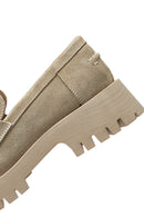 Women's Beige Suede Leather Masculine Loafer | Derimod