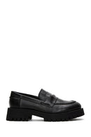 Women's Black Leather Masculine Loafer | Derimod