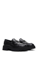 Women's Black Leather Masculine Loafer | Derimod