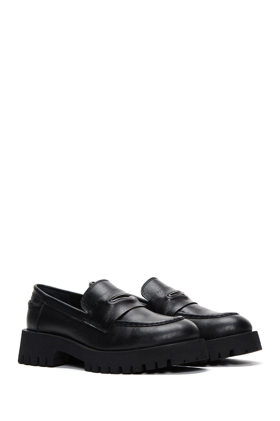 Women's Black Leather Masculine Loafer