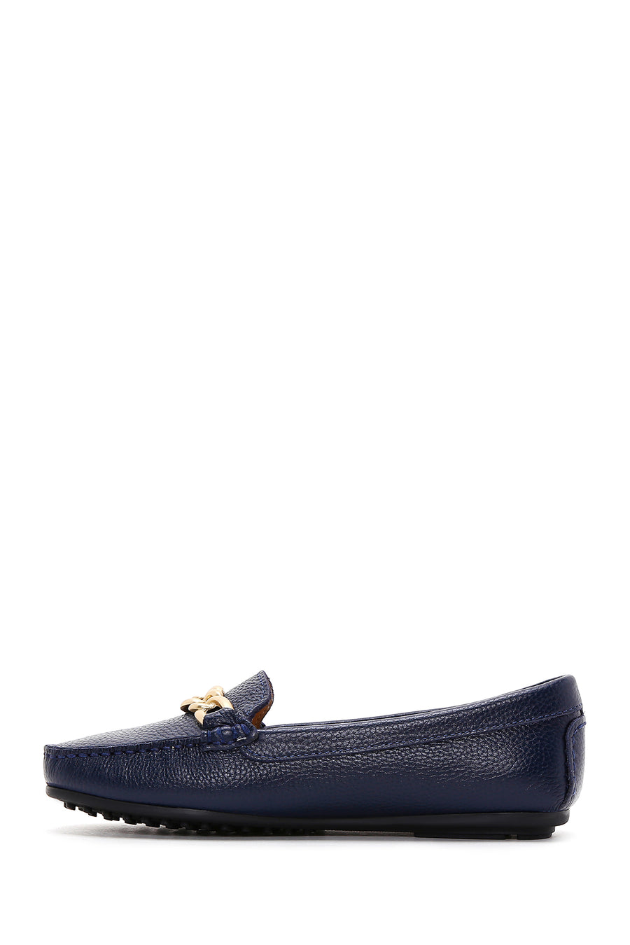 Women's Navy Blue Leather Buckle Loafer