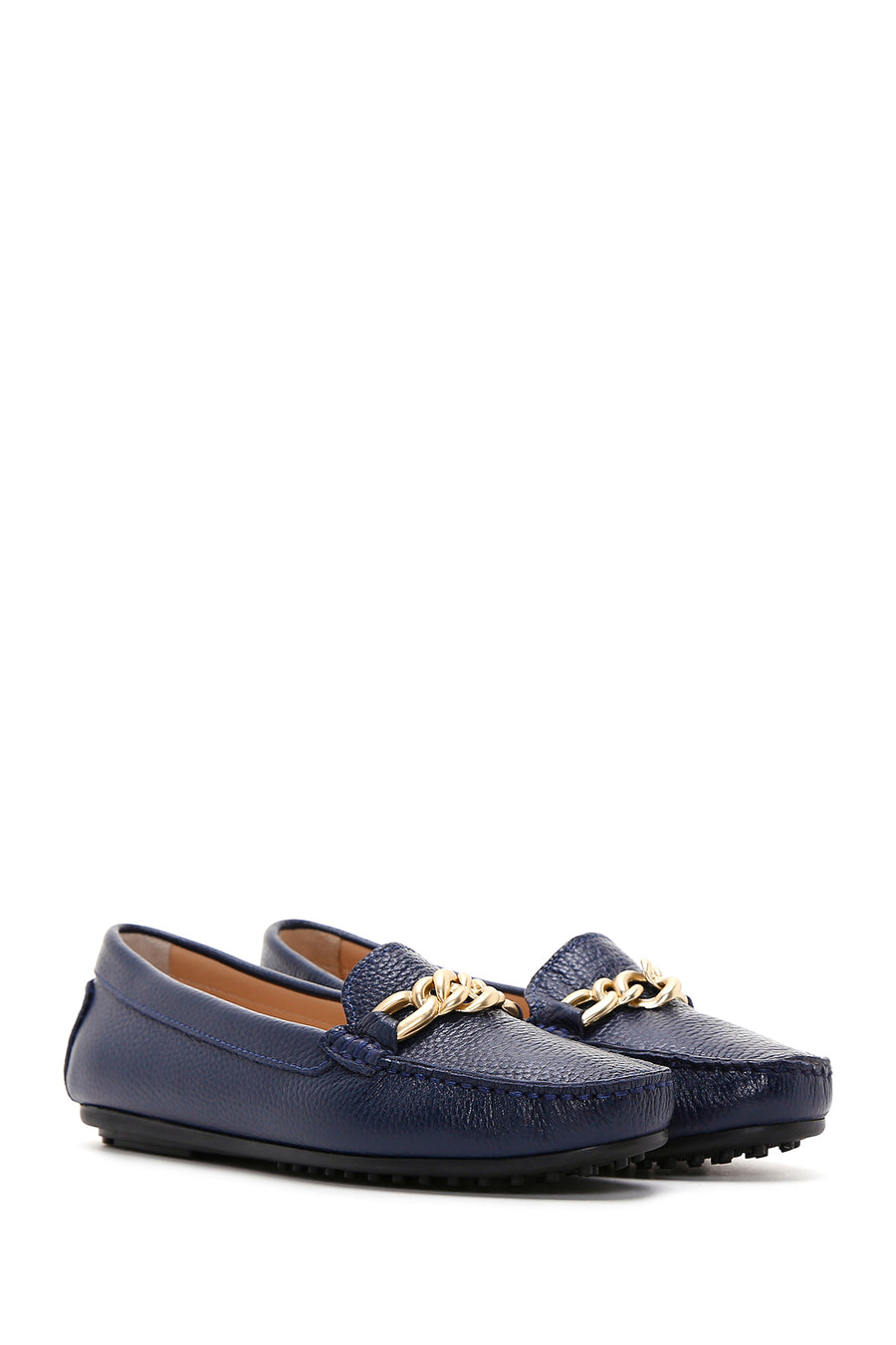 Women's Navy Blue Leather Buckle Loafer
