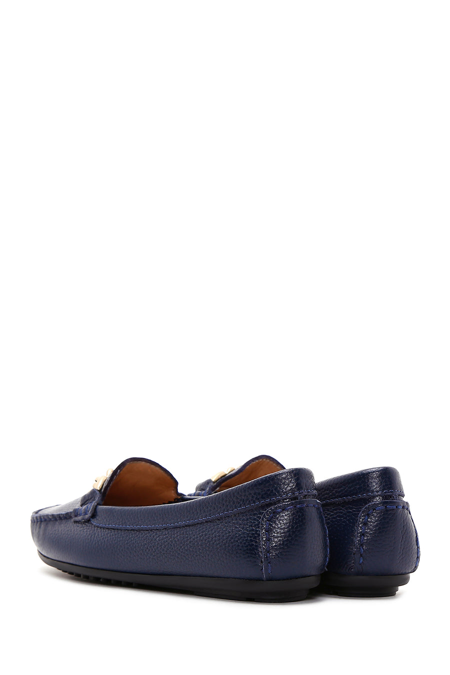 Women's Navy Blue Leather Buckle Loafer