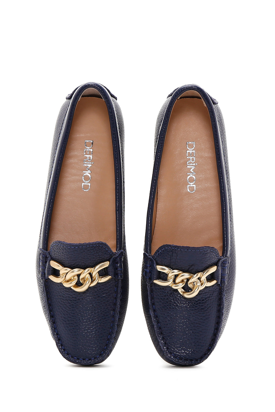 Women's Navy Blue Leather Buckle Loafer