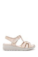 Women's Beige Leather Comfort Sandals | Derimod