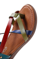 Women's Multicolored Leather Flat Bodrum Sandals | Derimod