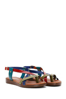 Women's Multicolored Leather Flat Bodrum Sandals | Derimod