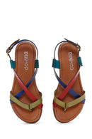 Women's Multicolored Leather Flat Bodrum Sandals | Derimod