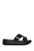 Women's Black Leather Thick Soled Slippers | Derimod
