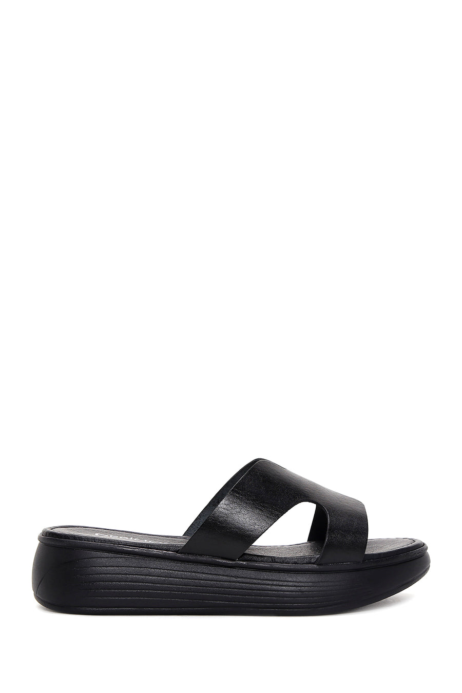 Women's Black Leather Thick Soled Slippers 23SFD331318 | Derimod