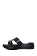 Women's Black Leather Thick Soled Slippers | Derimod