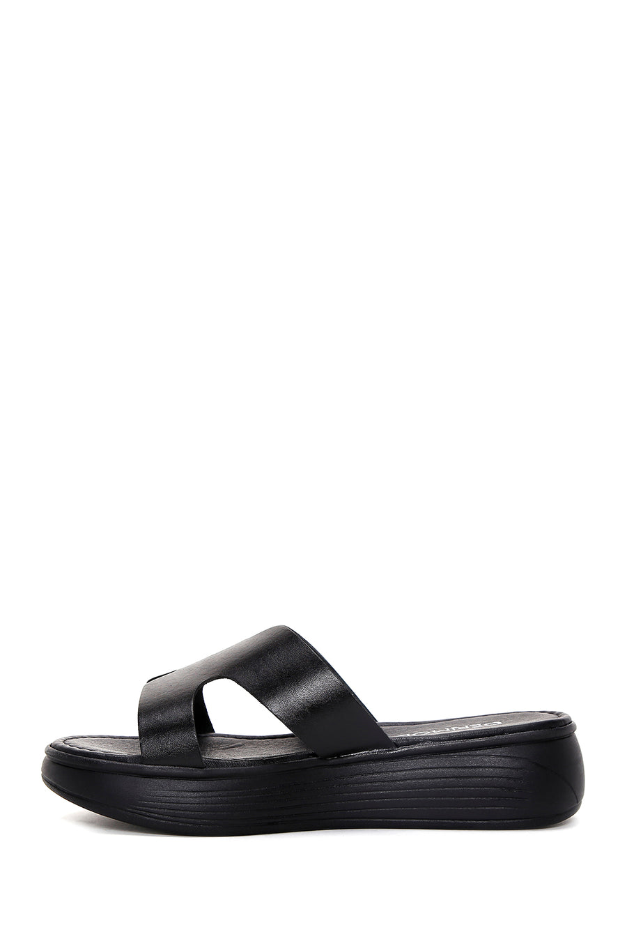 Women's Black Leather Thick Soled Slippers