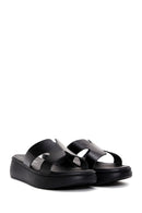 Women's Black Leather Thick Soled Slippers | Derimod