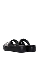 Women's Black Leather Thick Soled Slippers | Derimod