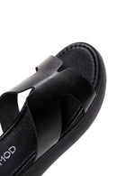 Women's Black Leather Thick Soled Slippers | Derimod