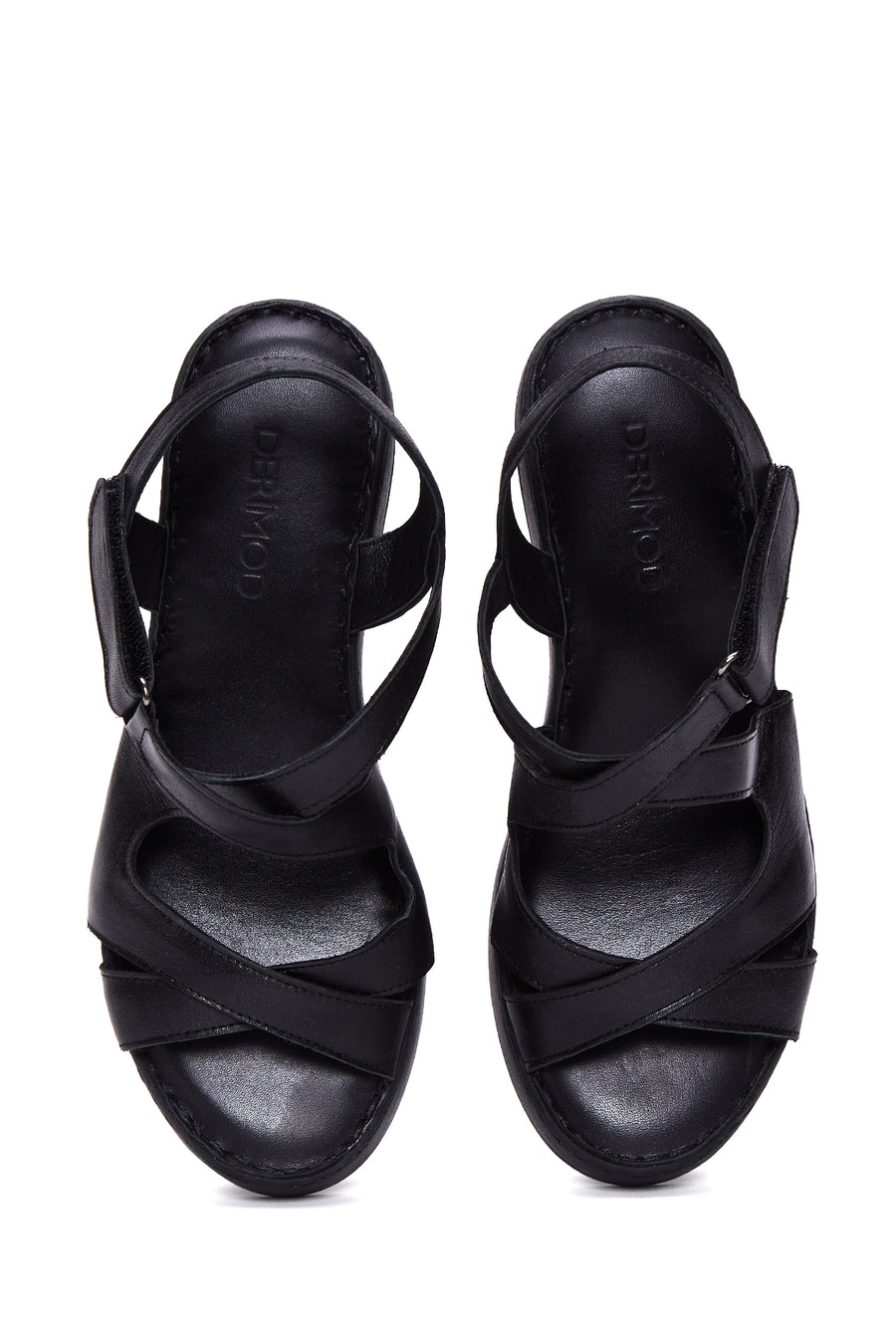 Kadın Siyah Deri Dolgu Topuk Comfort Sandalet