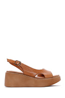 Women's Tan Leather Thick Soled Comfort Sandals | Derimod