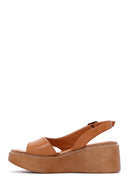 Women's Tan Leather Thick Soled Comfort Sandals | Derimod