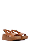 Women's Tan Leather Thick Soled Comfort Sandals | Derimod