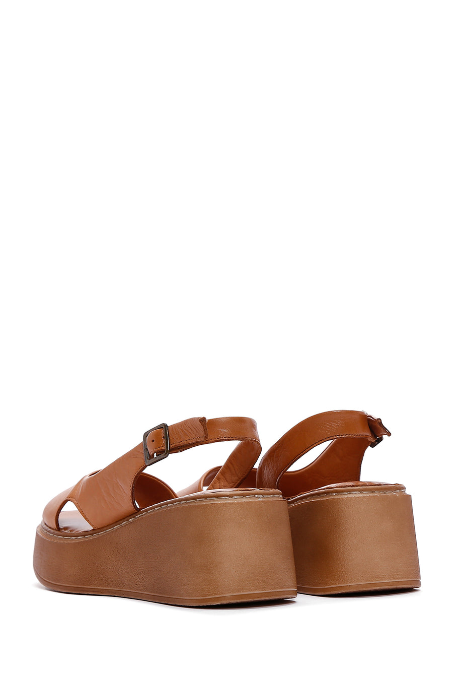 Women's Tan Leather Thick Soled Comfort Sandals
