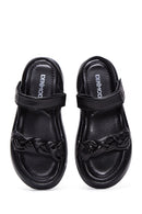 Women's Black Leather Comfort Sandals | Derimod