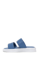 Women's Blue Leather Comfort Slippers | Derimod