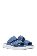 Women's Blue Leather Comfort Slippers | Derimod