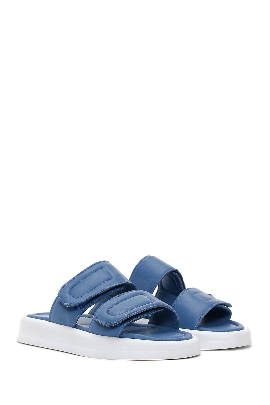 Women's Blue Leather Comfort Slippers