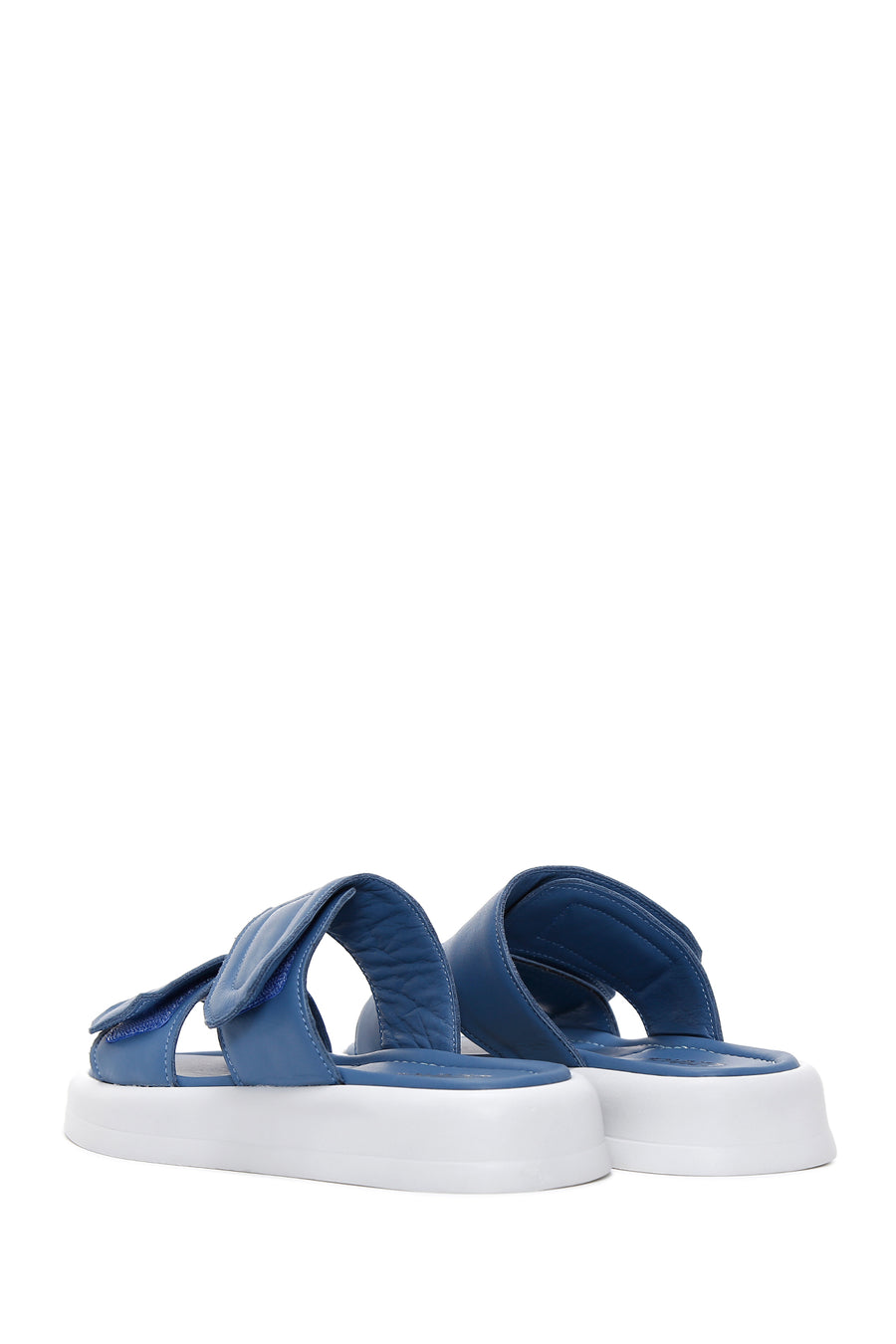 Women's Blue Leather Comfort Slippers