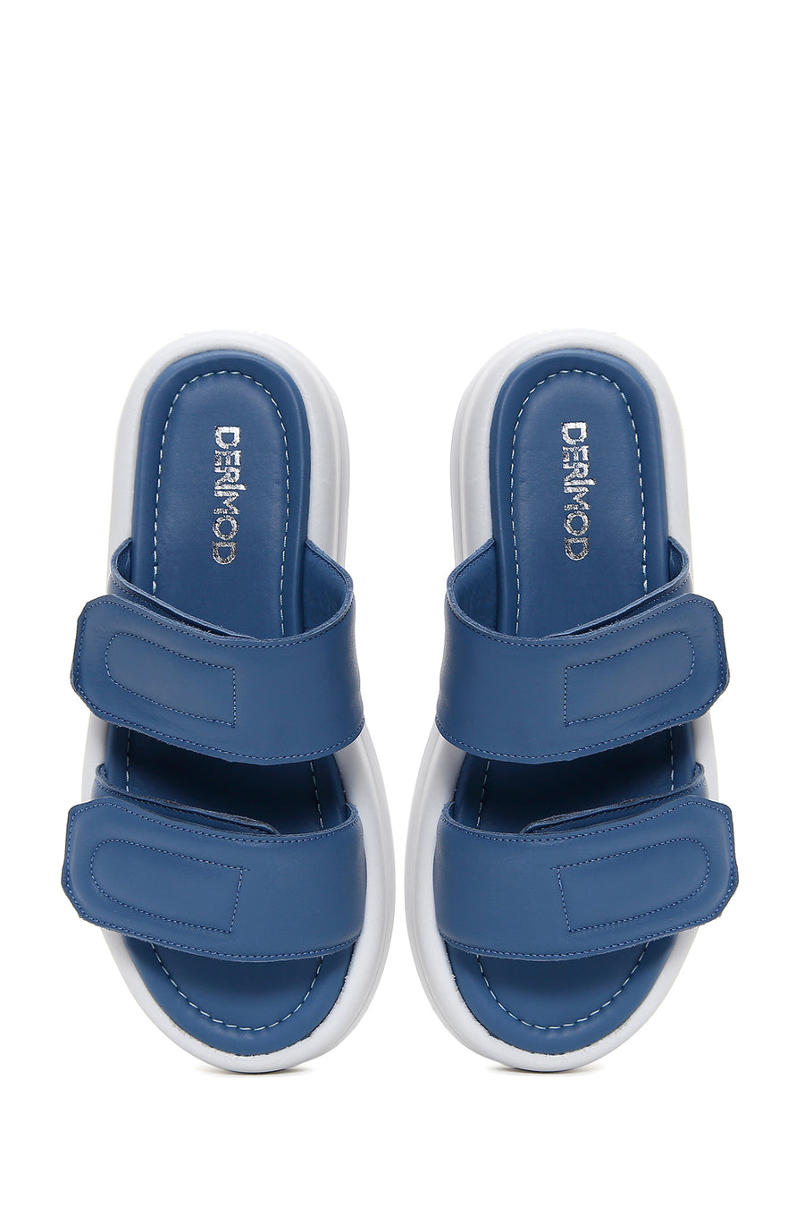 Women's Blue Leather Comfort Slippers