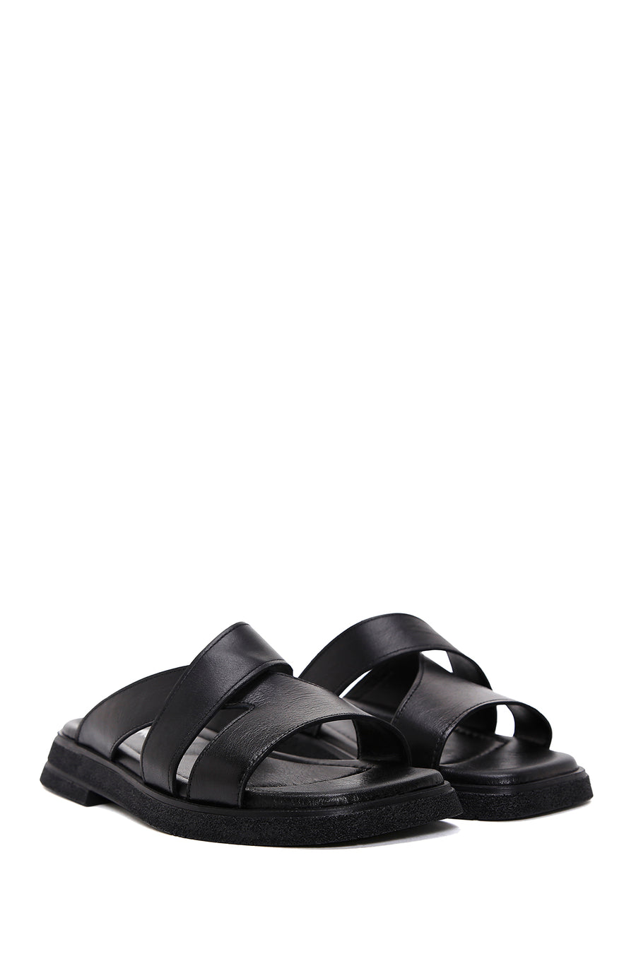 Women's Black Leather Comfort Slippers