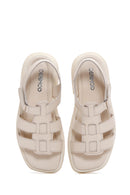 Women's Beige Leather Comfort Sandals | Derimod
