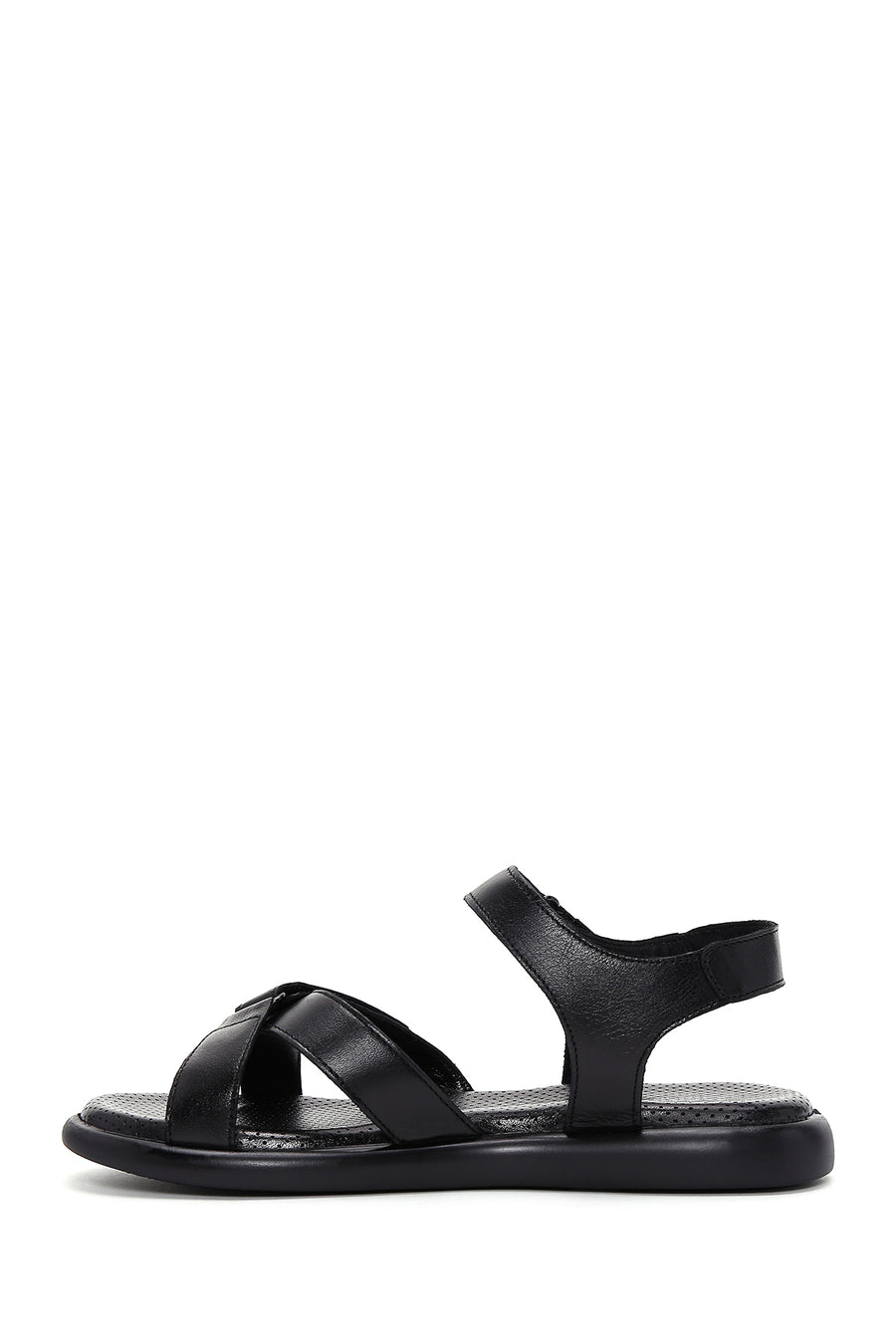 Women's Black Leather Comfort Sandals