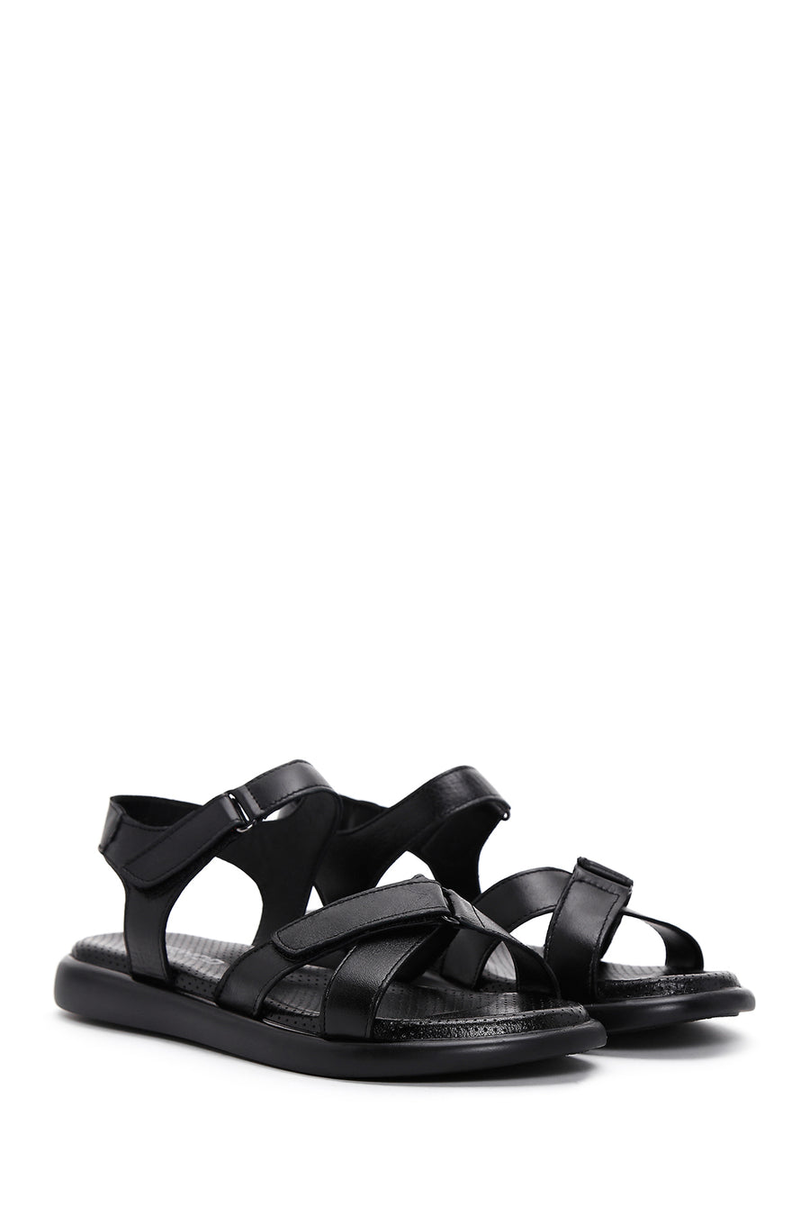 Women's Black Leather Comfort Sandals