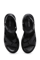 Women's Black Leather Comfort Sandals | Derimod