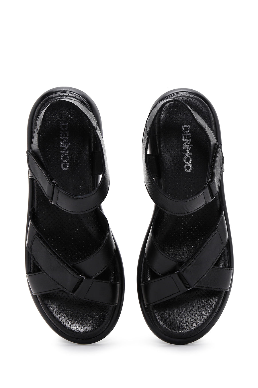 Women's Black Leather Comfort Sandals