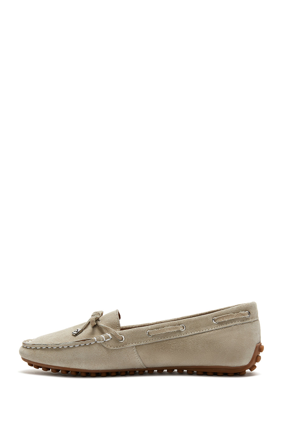 Women's Beige Suede Leather Tasseled Loafer