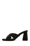Women's Black Stone Thick Heeled Slippers | Derimod