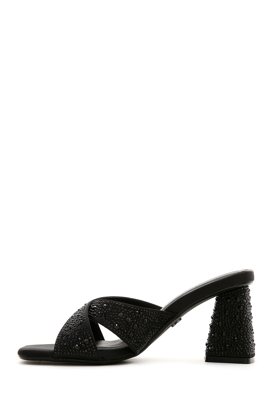Women's Black Stone Thick Heeled Slippers