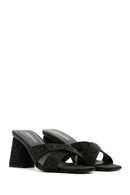 Women's Black Stone Thick Heeled Slippers | Derimod