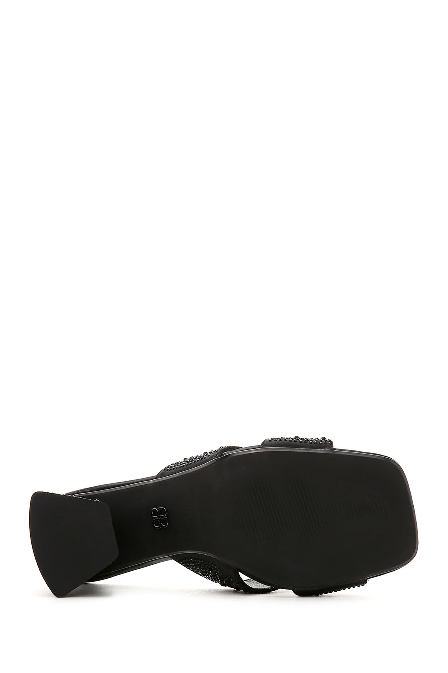 Women's Black Stone Thick Heeled Slippers