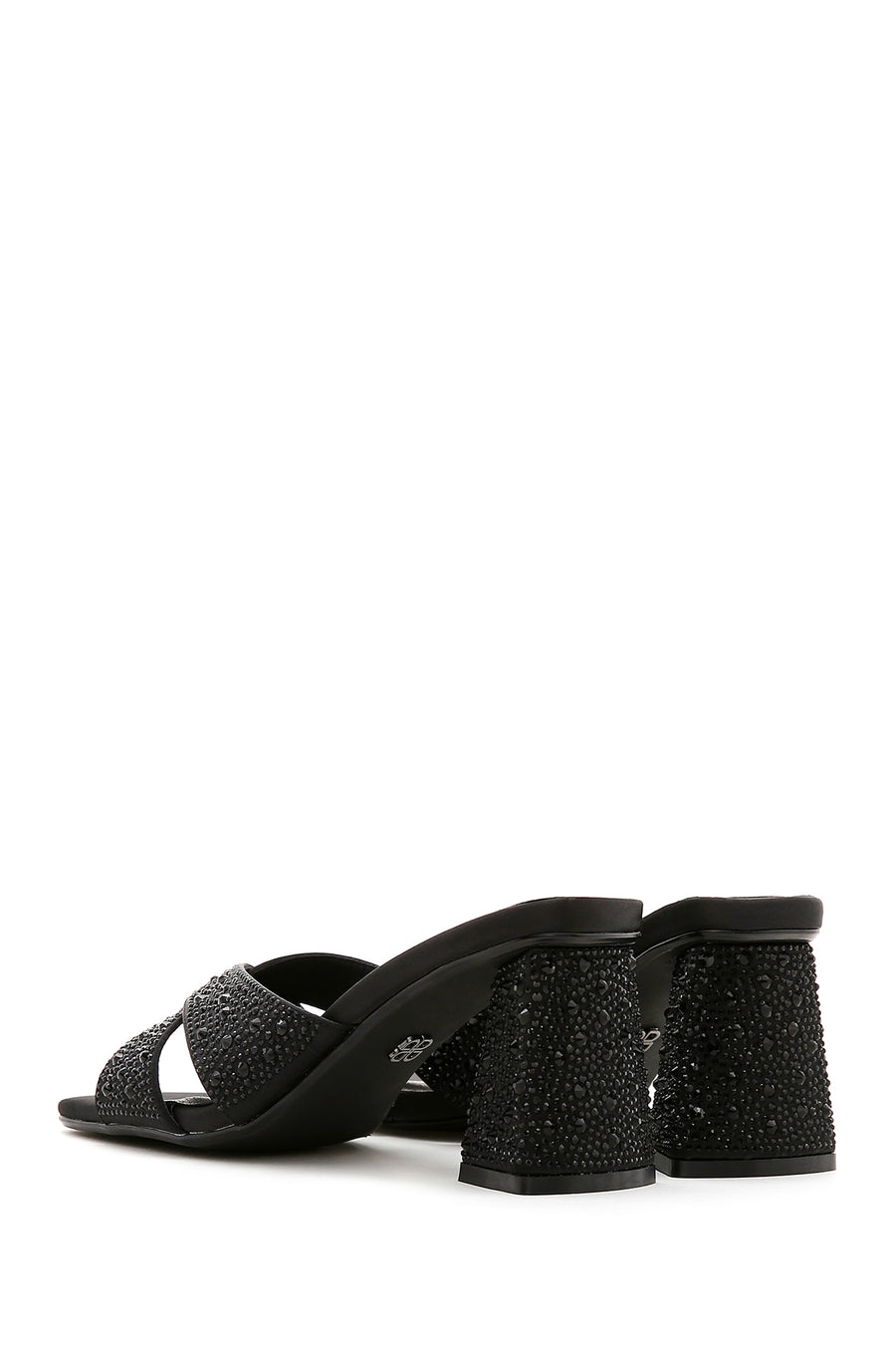 Women's Black Stone Thick Heeled Slippers