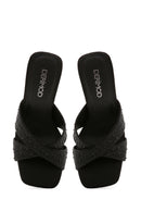 Women's Black Stone Thick Heeled Slippers | Derimod