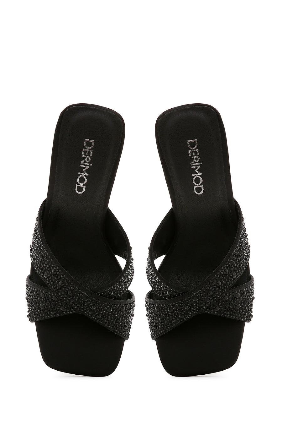 Women's Black Stone Thick Heeled Slippers